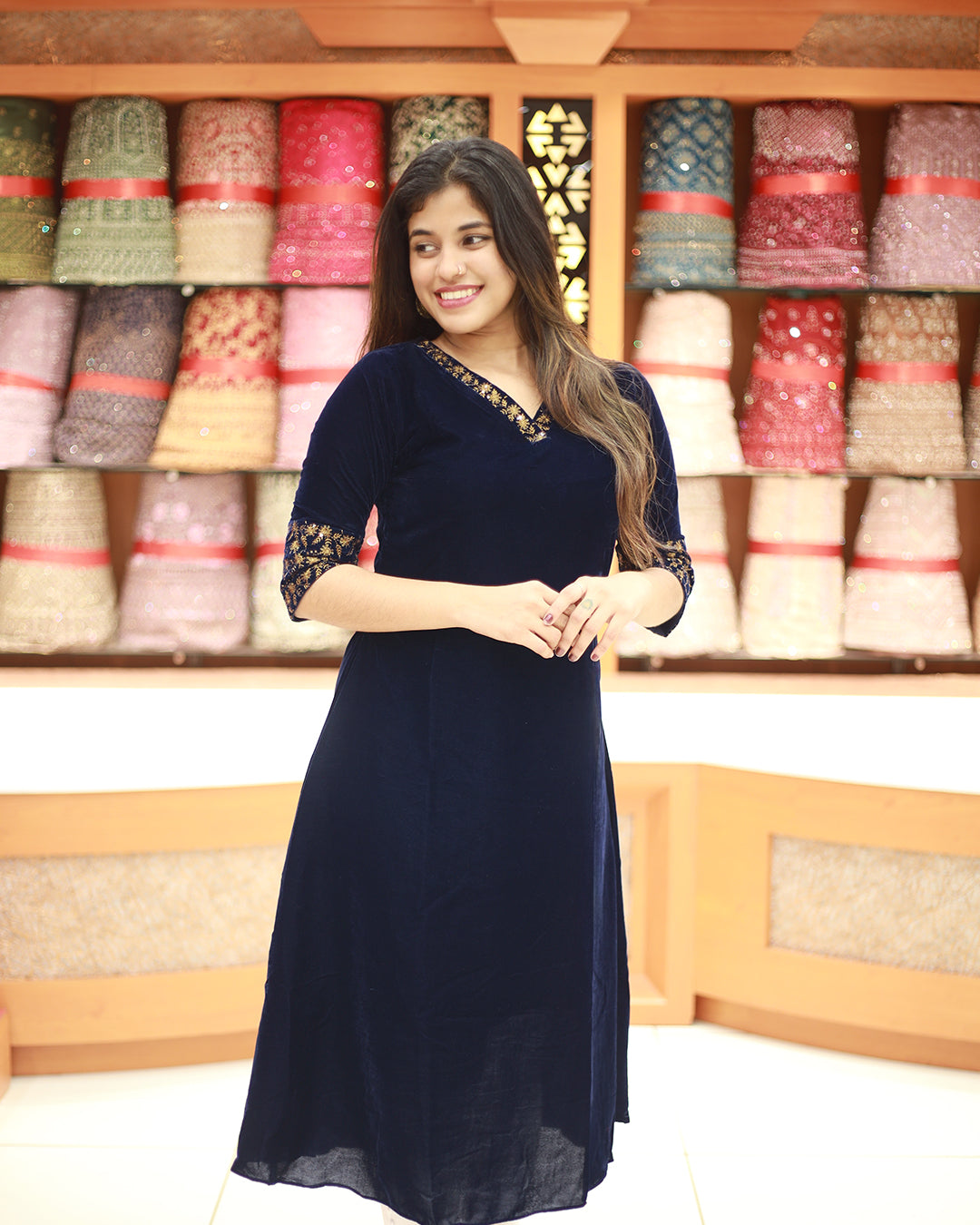 Women's Velvet Kurthi -1281