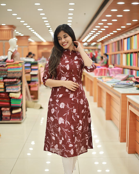 Women's Floral Print Aline Kurti- 1315