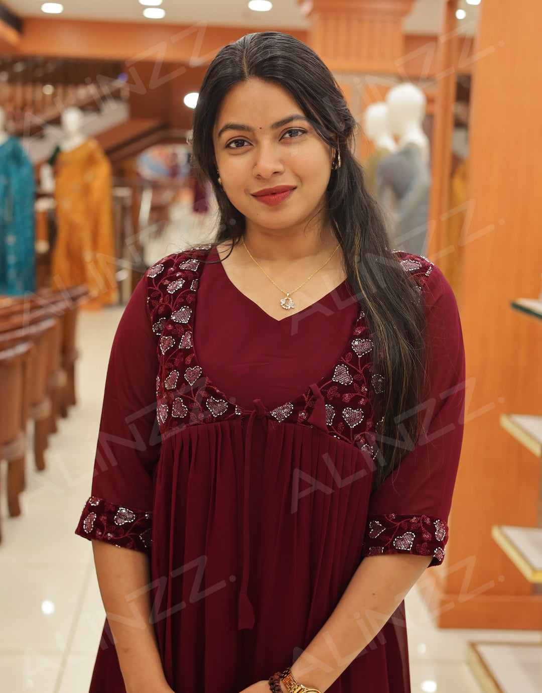 Women's Georgette Kurti with Velvet Patch Work - R570