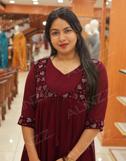 Women's Georgette Kurti with Velvet Patch Work - R570