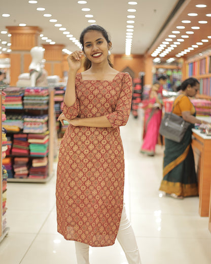 Women's Ajrakh Print Kurti - 1303