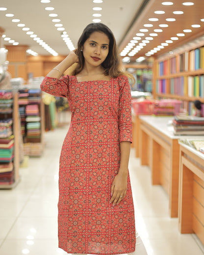 Women's Ajrakh Print Kurti - 1303