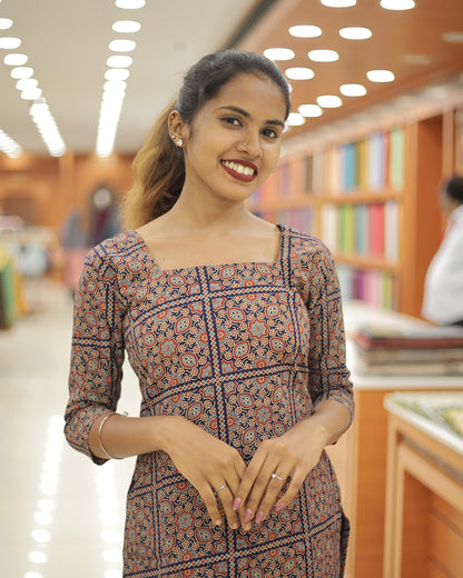 Women's Ajrakh Print Kurti - 1303