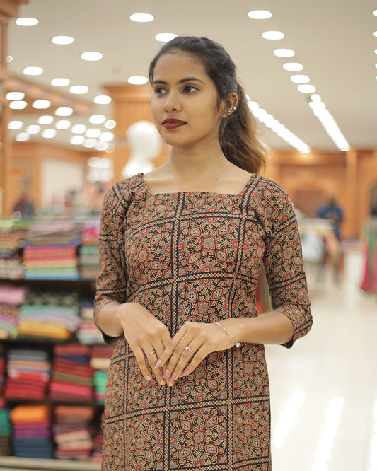 Women's Ajrakh Print Kurti - 1303