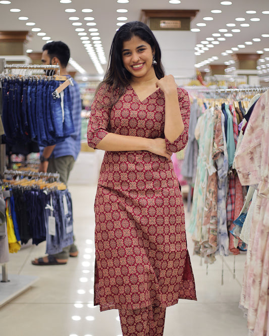 Women's Ajrakh Print Co ord Set- 1350