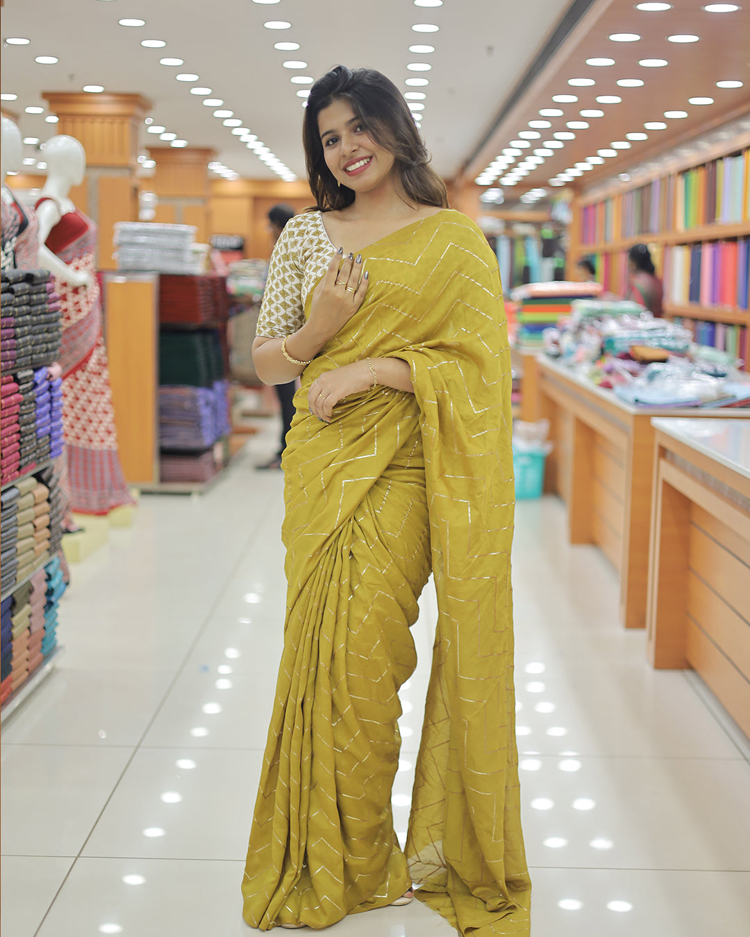 Vichitra Silk Sarees with Golden Stripes - G281