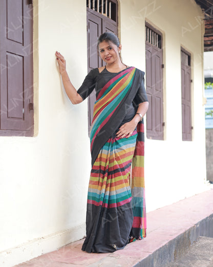 Malmal Cotton Rainbow Design Saree – R559