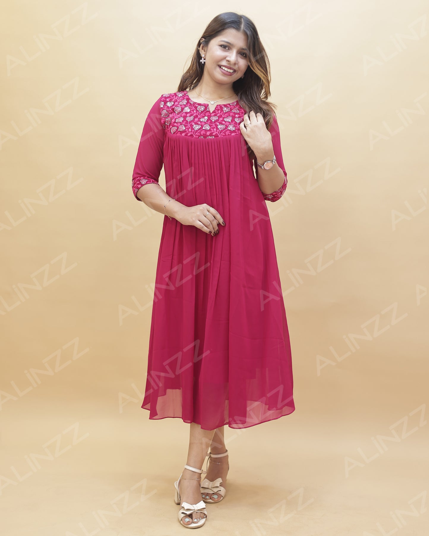Georgette Velvet Patch Work A-Line Kurti – R569