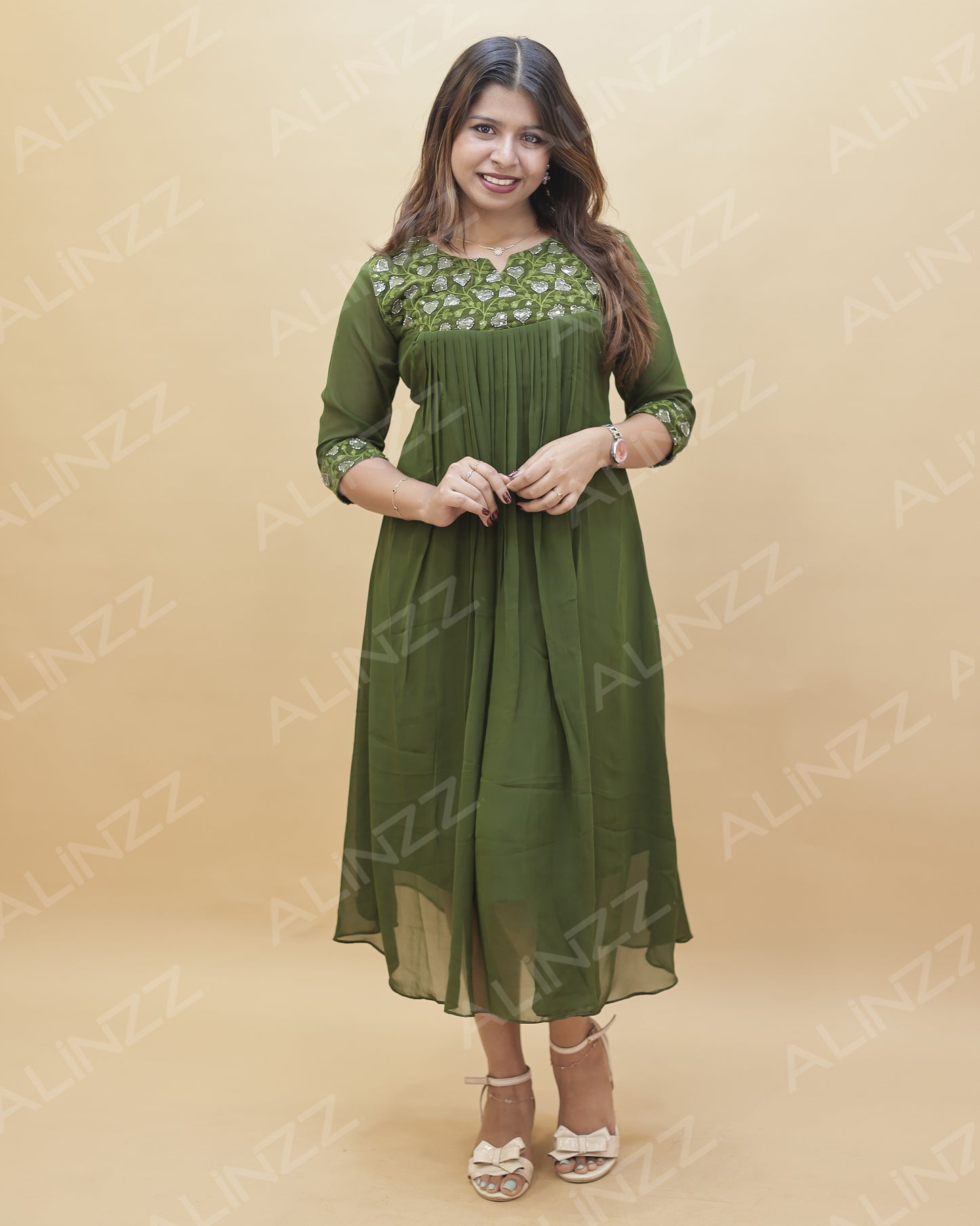 Georgette Velvet Patch Work A-Line Kurti – R569