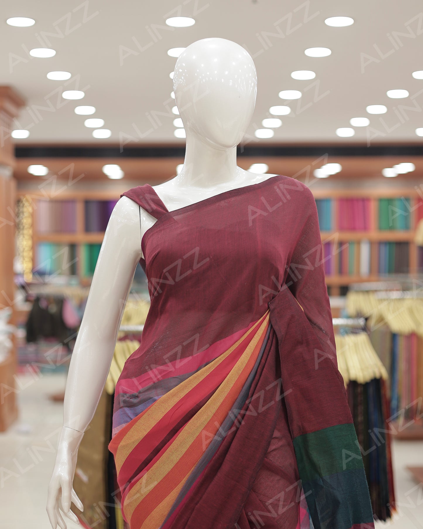 Malmal Cotton Rainbow Design Saree – R559