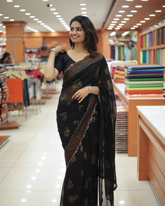 Elegant Black Designer Georgette Saree -1466