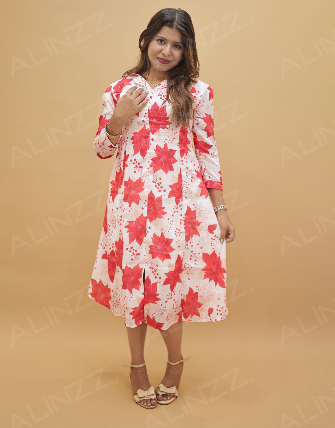 Womens Christmas Floral A-Line Kurti – R524