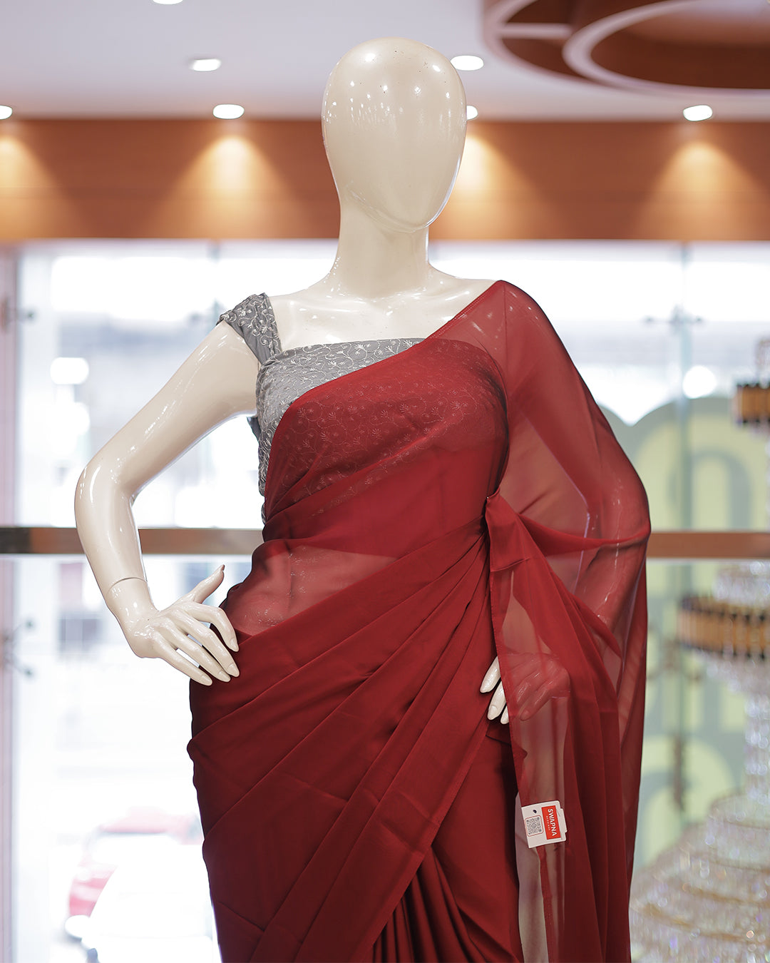 Diwali Special Blackberry Silk Plain Saree with Contrast Embroidery Blouse -D19