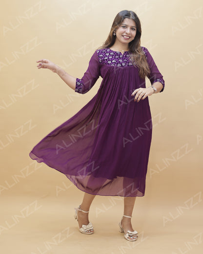 Georgette Velvet Patch Work A-Line Kurti – R569