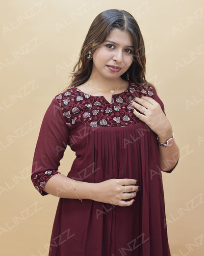 Georgette Velvet Patch Work A-Line Kurti – R569