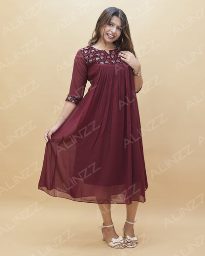 Georgette Velvet Patch Work A-Line Kurti – R569
