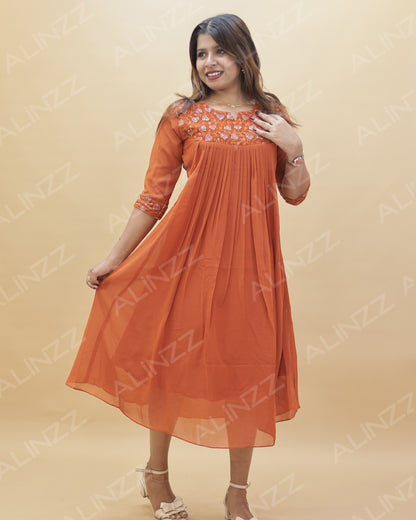 Georgette Velvet Patch Work A-Line Kurti – R569