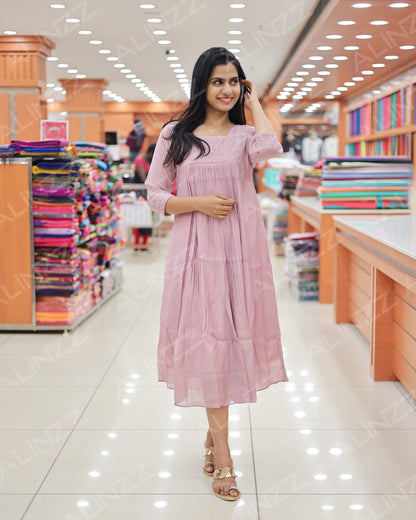 Mul Chanderi Embroidered Yoke A-Line Kurti – R594