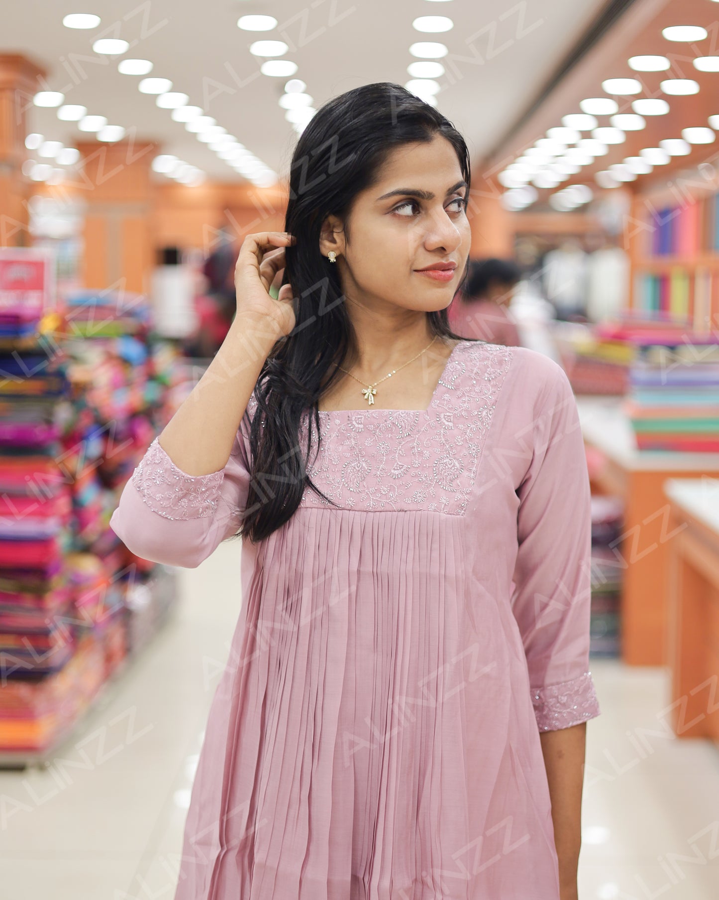 Mul Chanderi Embroidered Yoke A-Line Kurti – R594