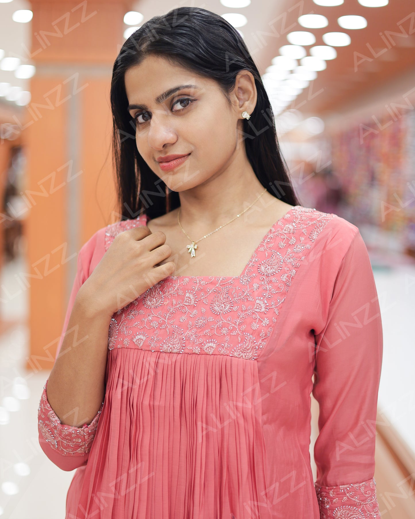 Mul Chanderi Embroidered Yoke A-Line Kurti – R594