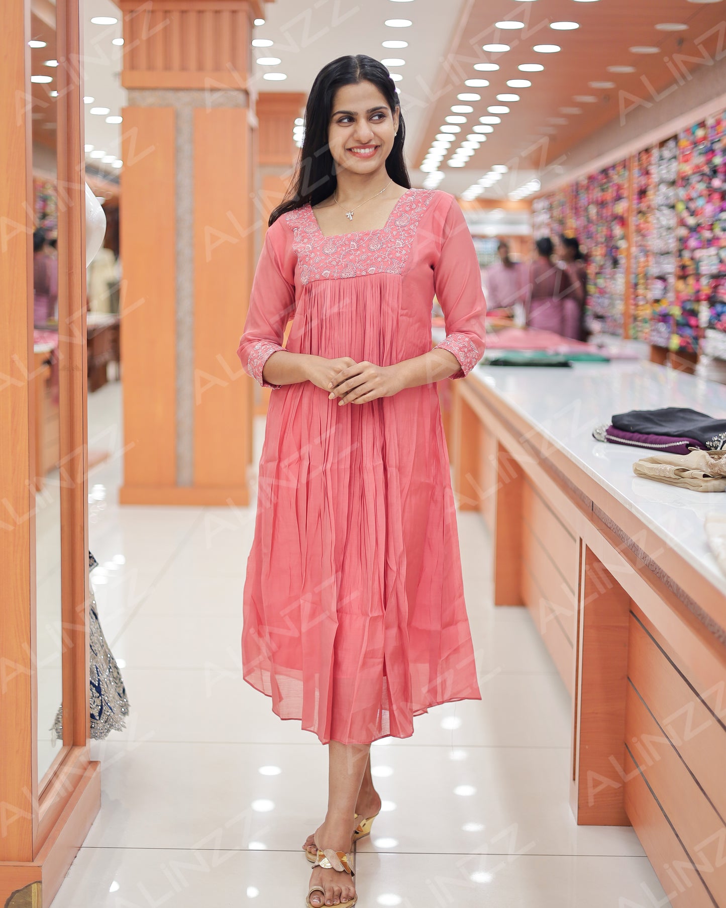 Mul Chanderi Embroidered Yoke A-Line Kurti – R594