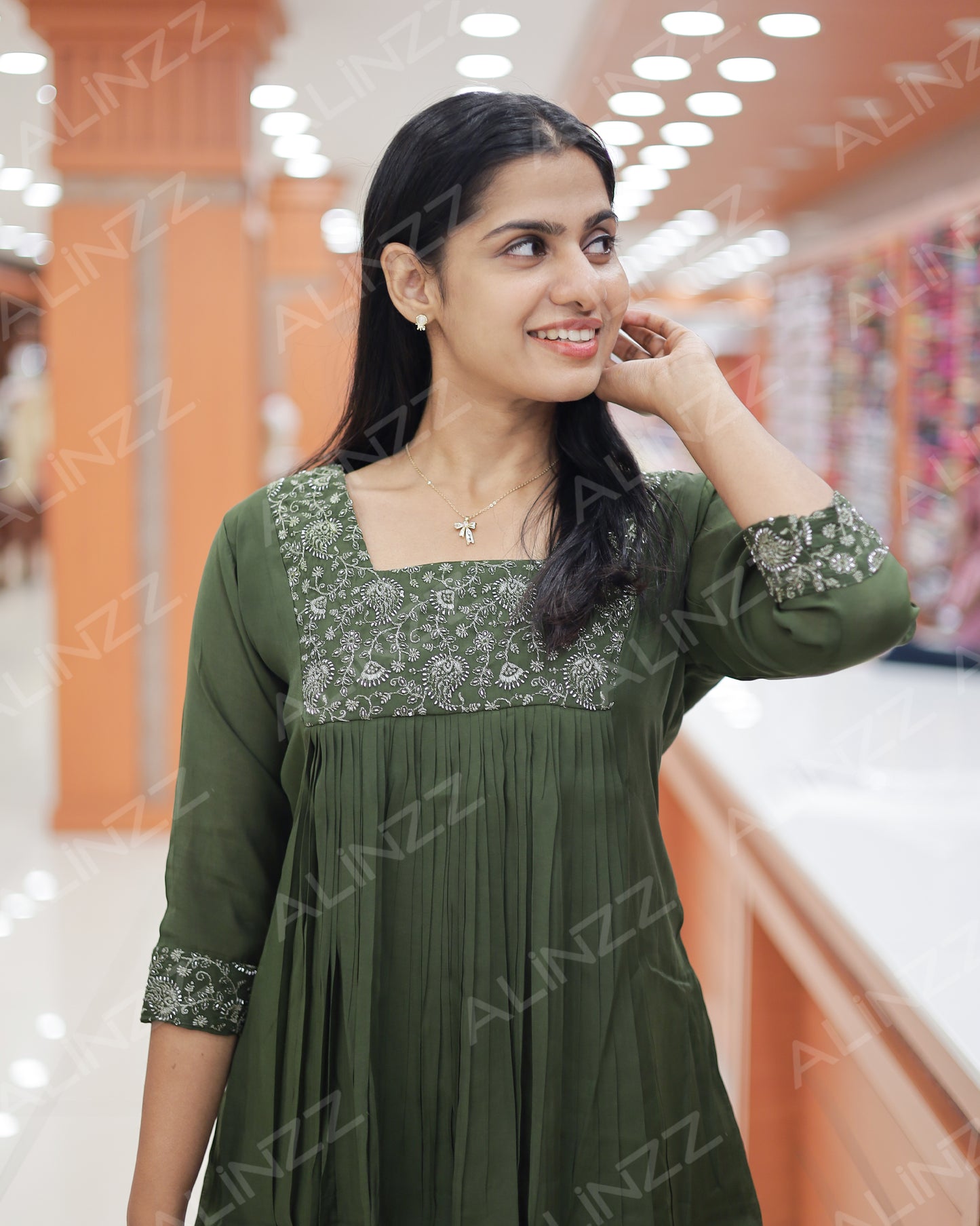 Mul Chanderi Embroidered Yoke A-Line Kurti – R594