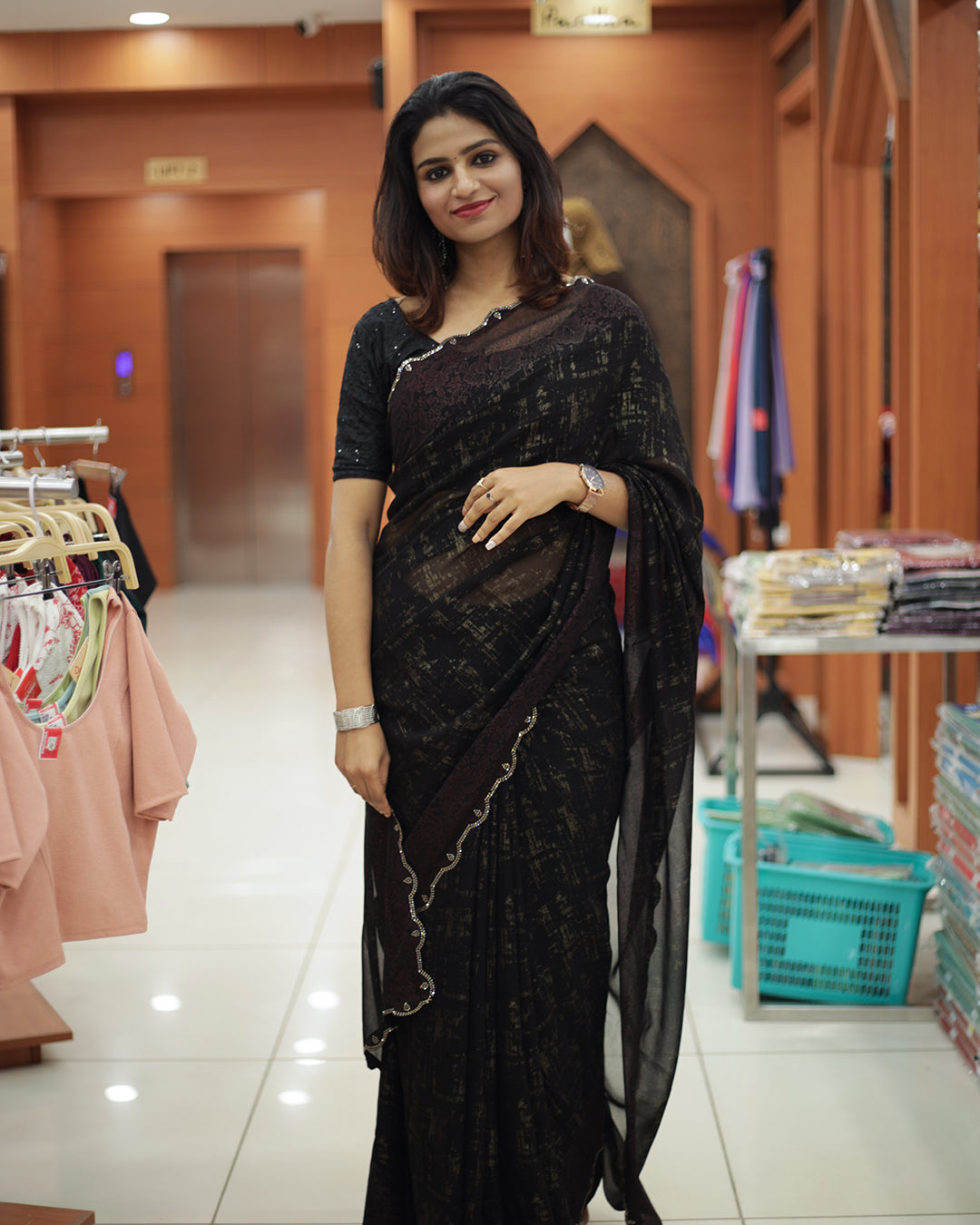 Elegant Black Designer Georgette Saree -1466
