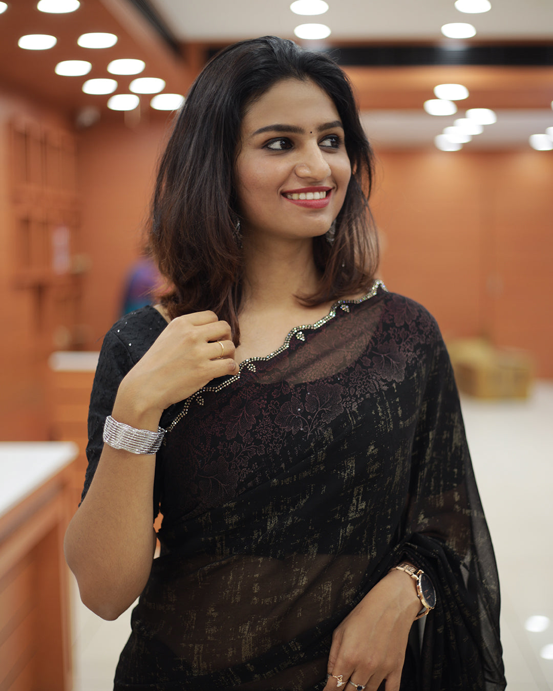 Elegant Black Designer Georgette Saree -1466