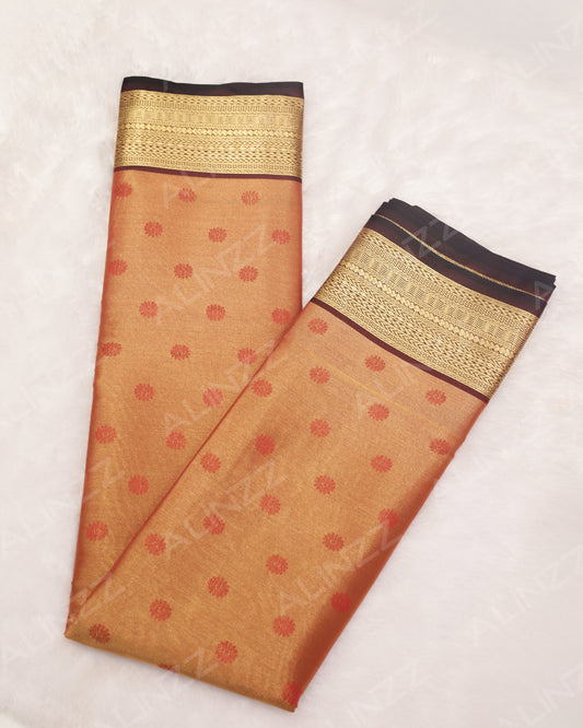 Brick Orange Semi Brocade Saree with Maroon Contrast Border- R576