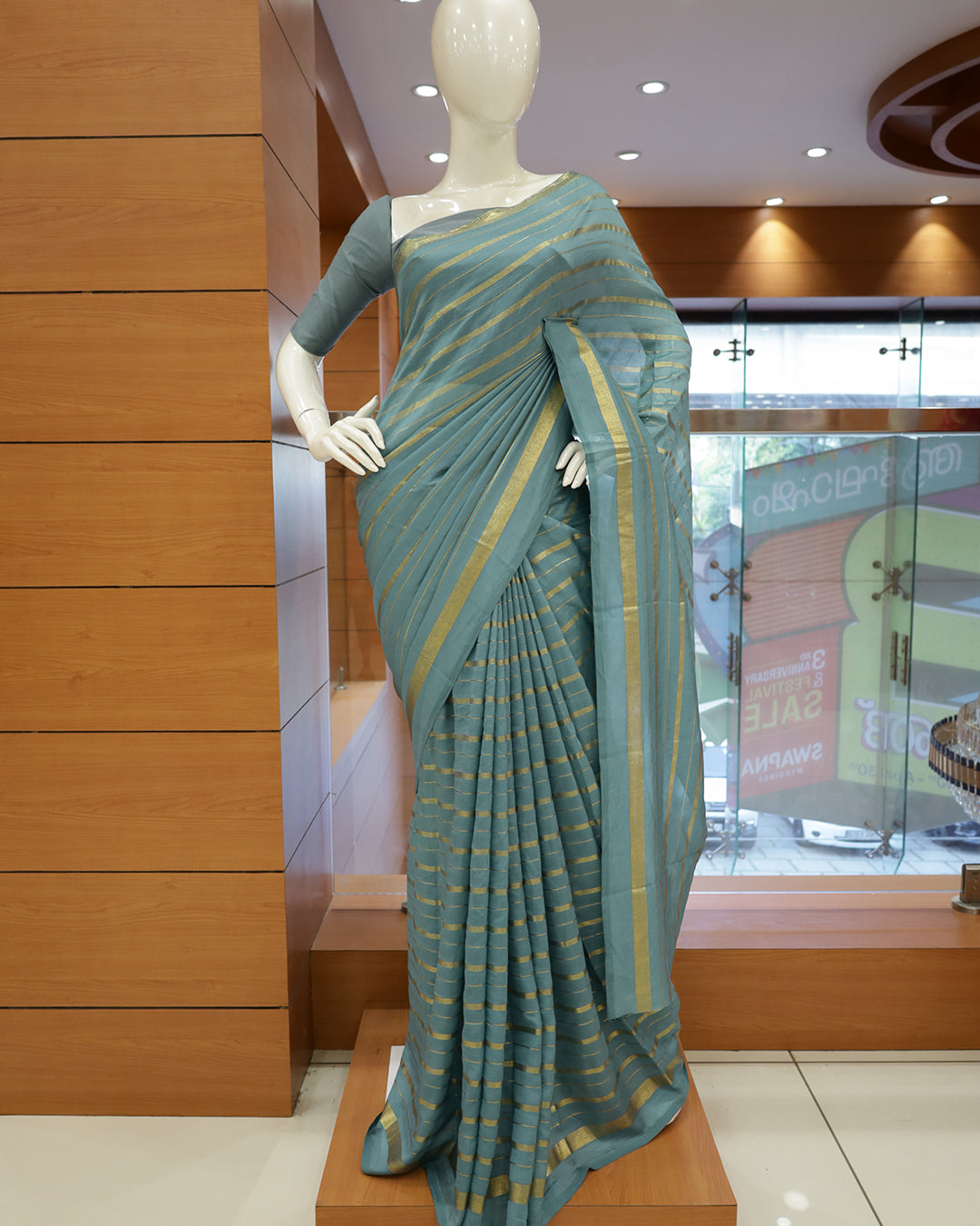 Vichitra Silk Sarees with Golden Stripes - G201