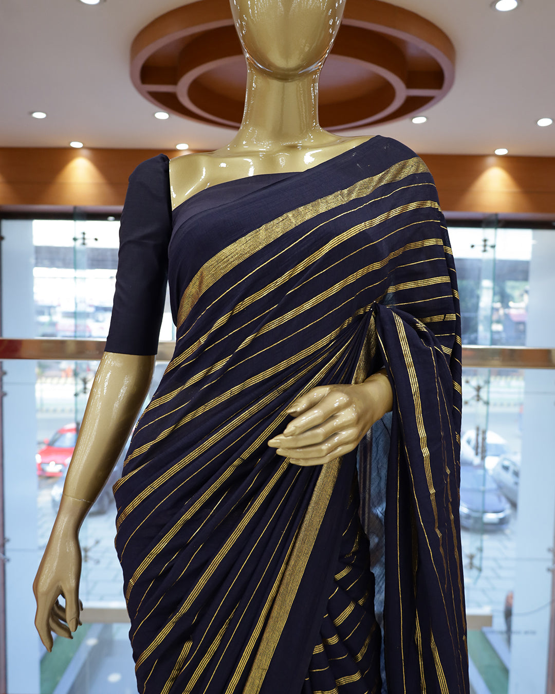 Vichitra Silk Sarees with Golden Stripes - G201