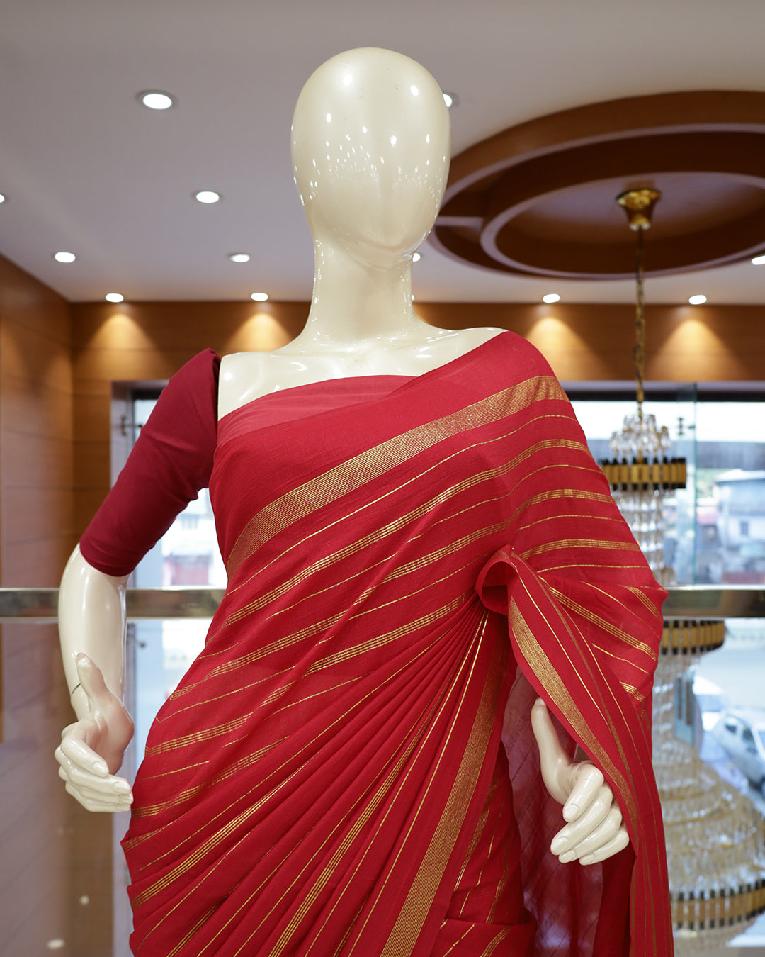 Vichitra Silk Sarees with Golden Stripes - G201