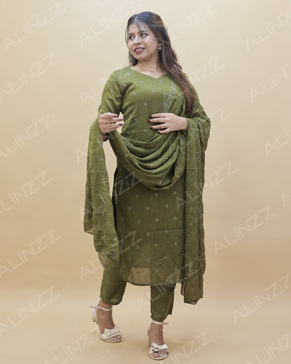 Womens Floral Embroidered Churidar Set – R572