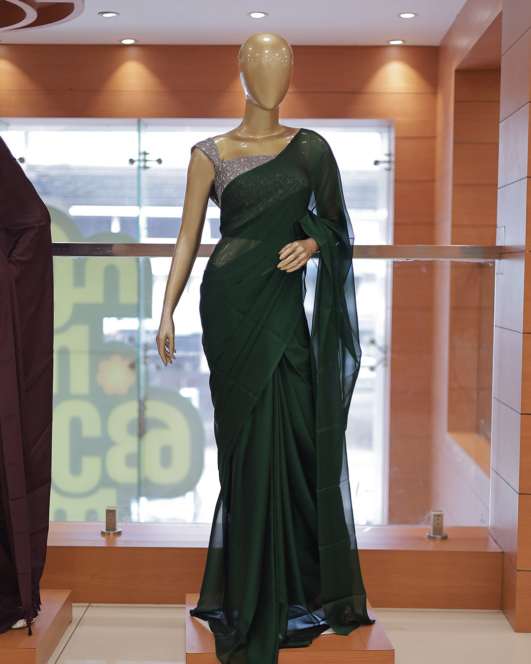 Diwali Special Blackberry Silk Plain Saree with Contrast Embroidery Blouse -D19