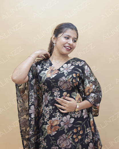 Women's Brasso Fabric Floral Design Kaftan – R554