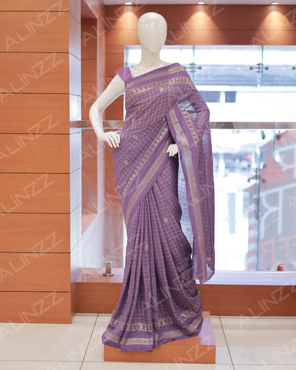 Women's Vichitra Silk Checked Saree with Foil Print Border R587