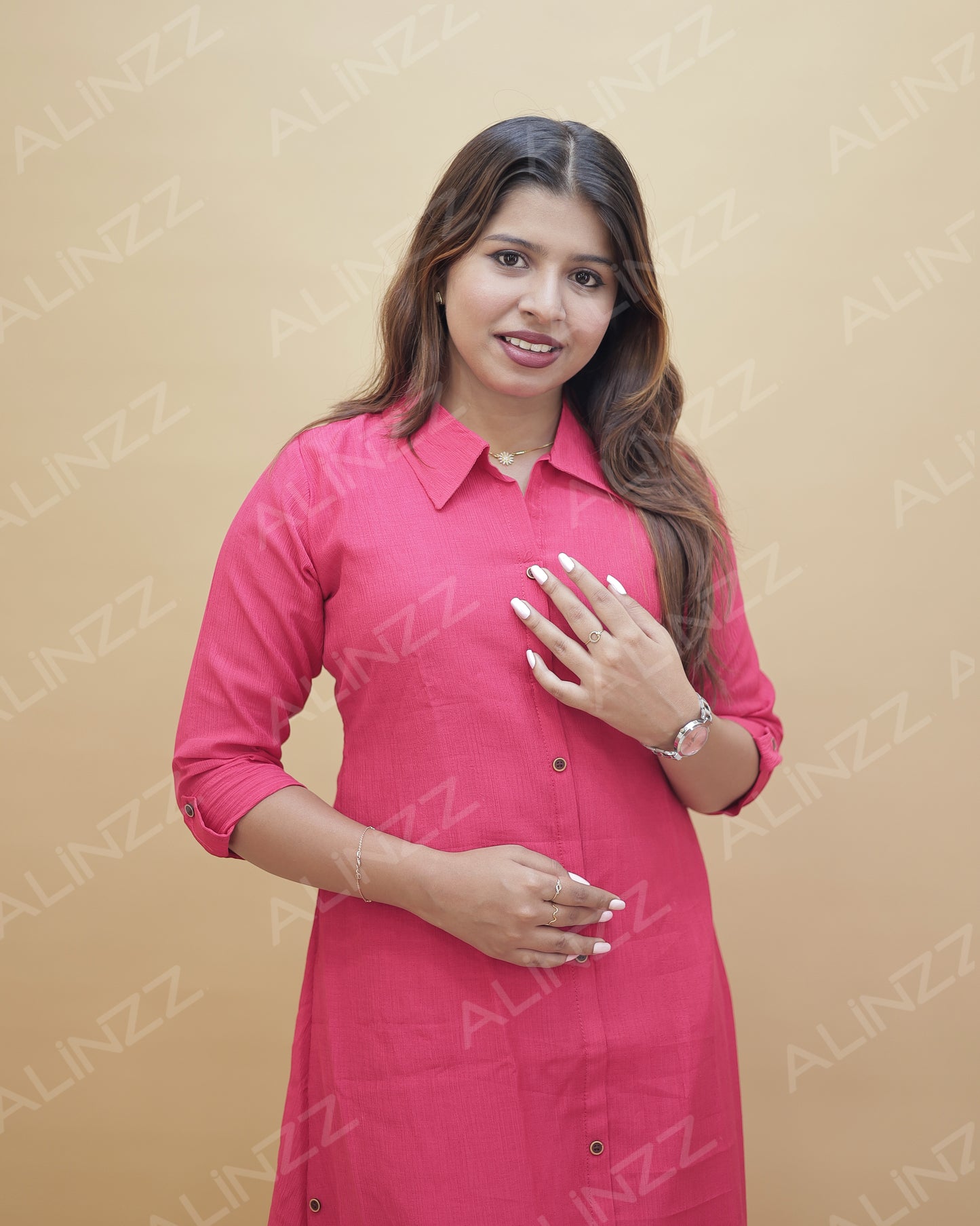 Imported Fabric Shirt Collar A-Line Kurti – R485