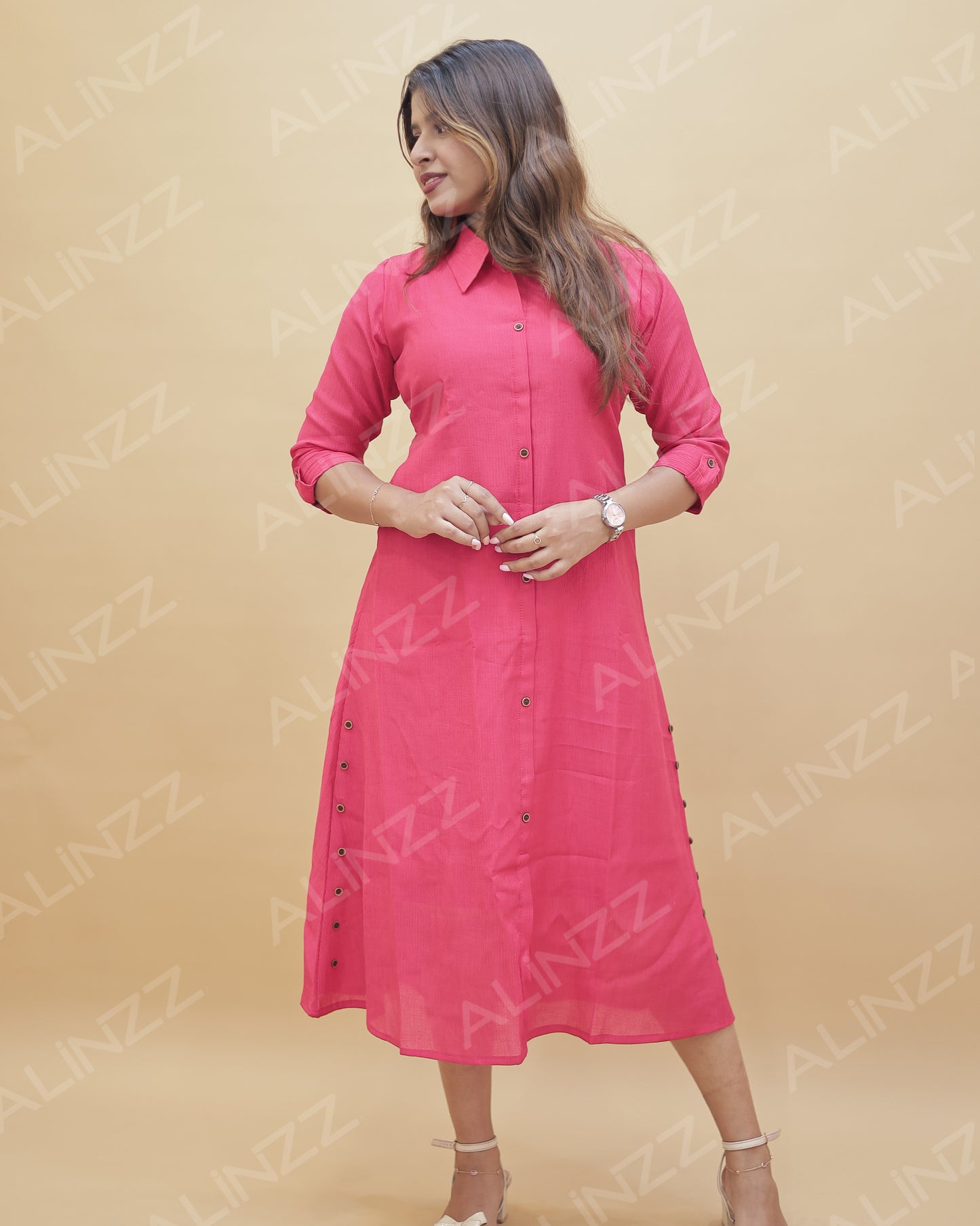 Imported Fabric Shirt Collar A-Line Kurti – R485