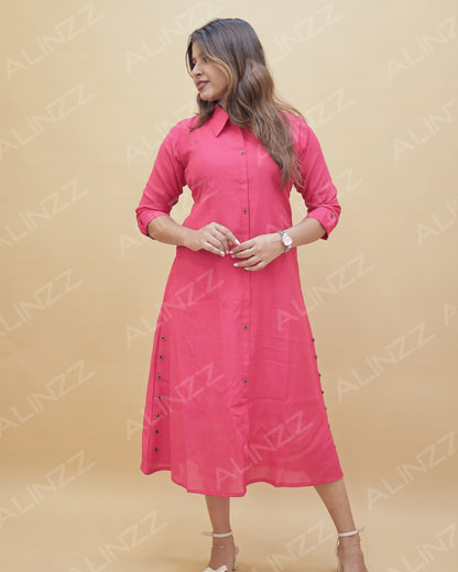 Imported Fabric Shirt Collar A-Line Kurti – R485