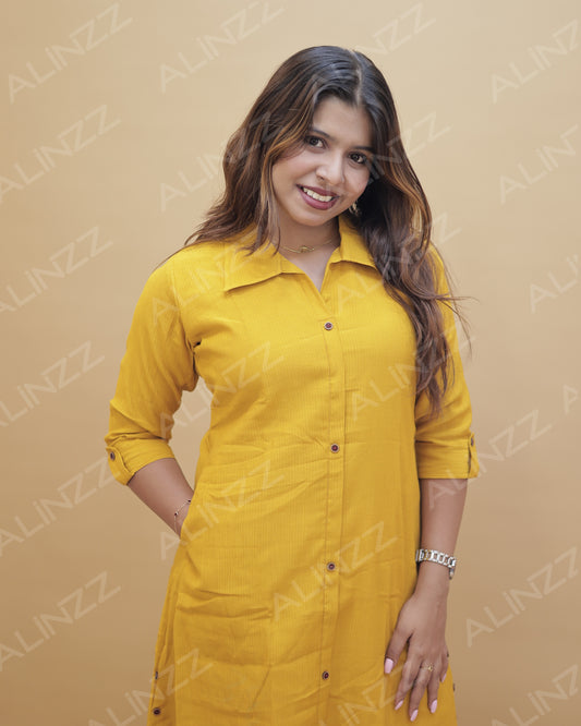 Imported Fabric Shirt Collar A-Line Kurti – R485