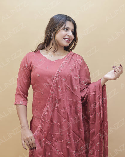 Womens Floral Embroidered Churidar Set – R572