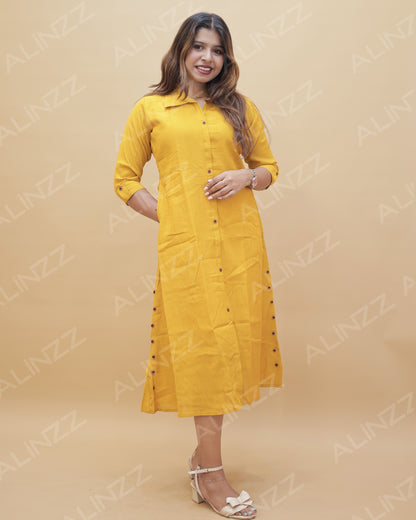 Imported Fabric Shirt Collar A-Line Kurti – R485