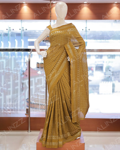 Women's Vichitra Silk Checked Saree with Foil Print Border R587