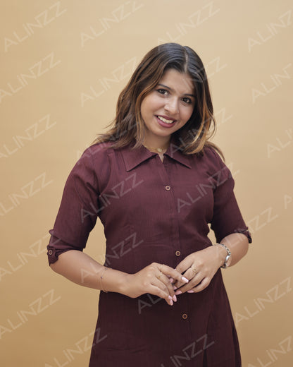 Imported Fabric Shirt Collar A-Line Kurti – R485