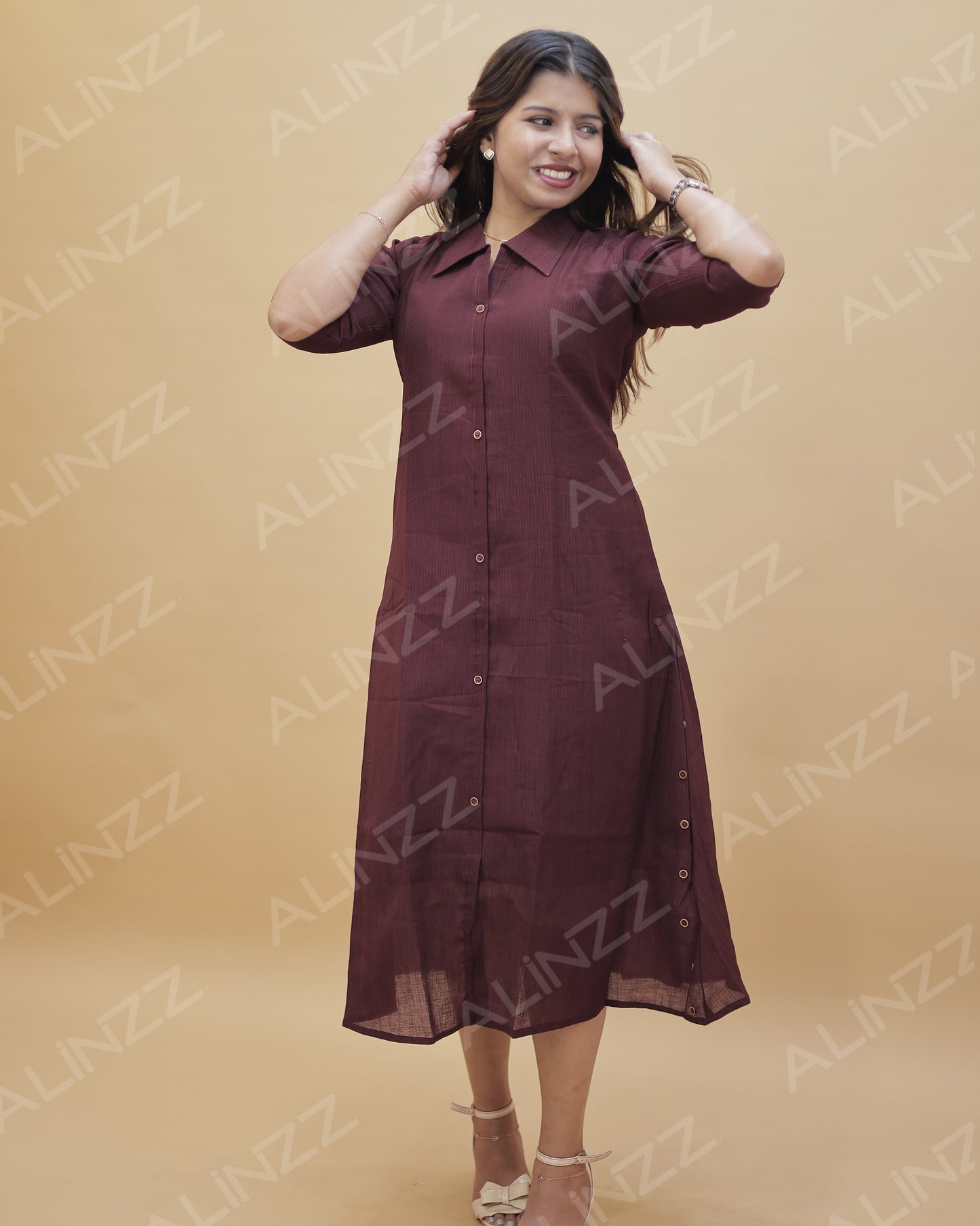 Imported Fabric Shirt Collar A-Line Kurti – R485
