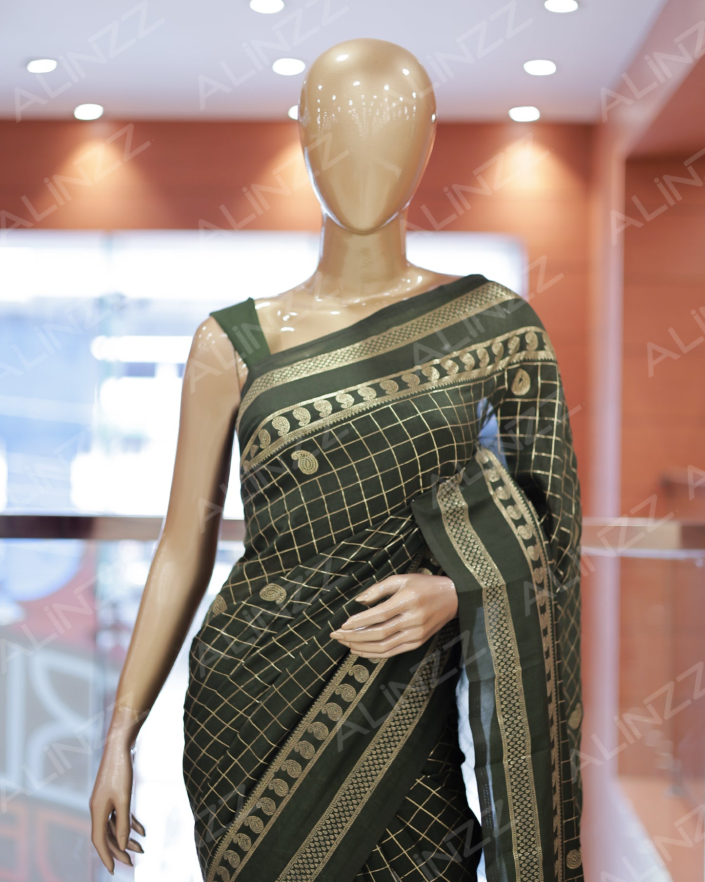 Women's Vichitra Silk Checked Saree with Foil Print Border R587