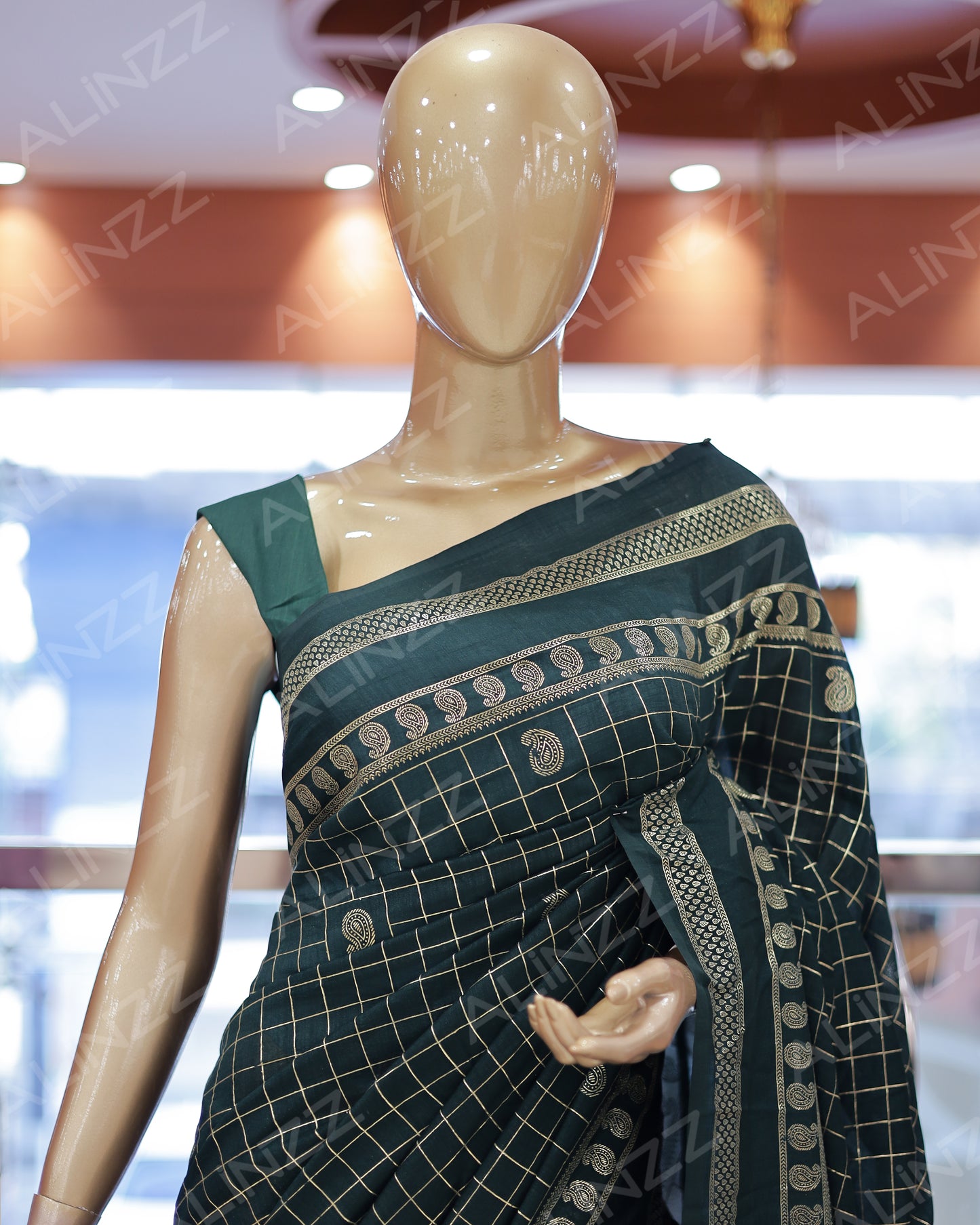 Women's Vichitra Silk Checked Saree with Foil Print Border R587