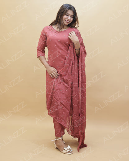 Womens Floral Embroidered Churidar Set – R572