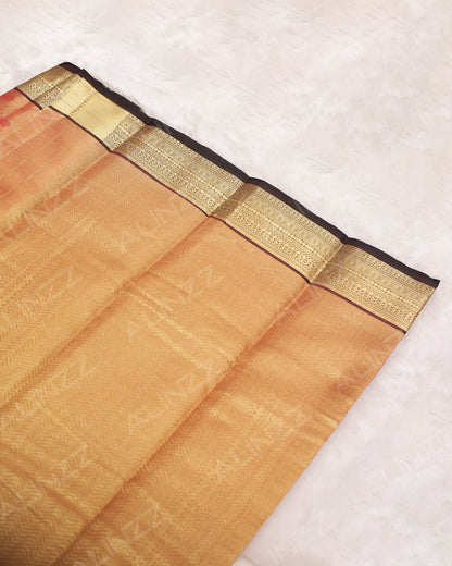 Brick Orange Semi Brocade Saree with Maroon Contrast Border- R576