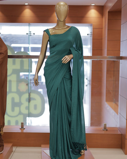 Diwali Special Vichitra Plain Saree with Embroidery Blouse -D17